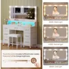 Vanity Desk with Mirror and Lights, Makeup Vanity with Upholstered Vanity Stool,Fabric Drawers,9 Dimmable LED Bulbs,Vanity Set 2