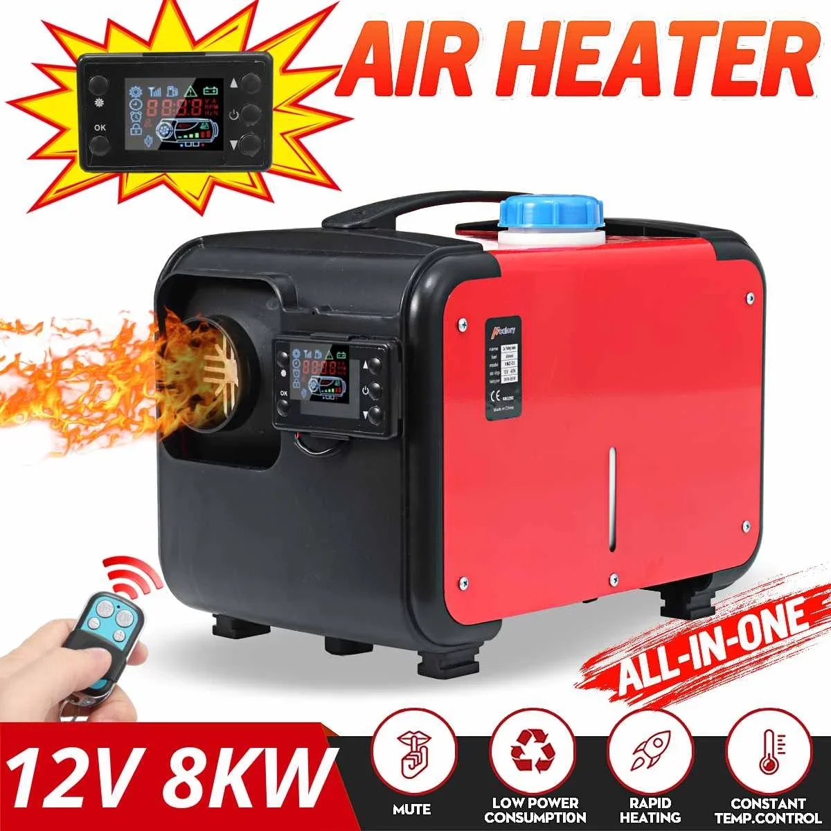 

All In One 8000W Air diesels Heater 8KW 12V One Hole Car Heater For Trucks Motor-Homes Boats Bus +LCD key Switch+English Remote