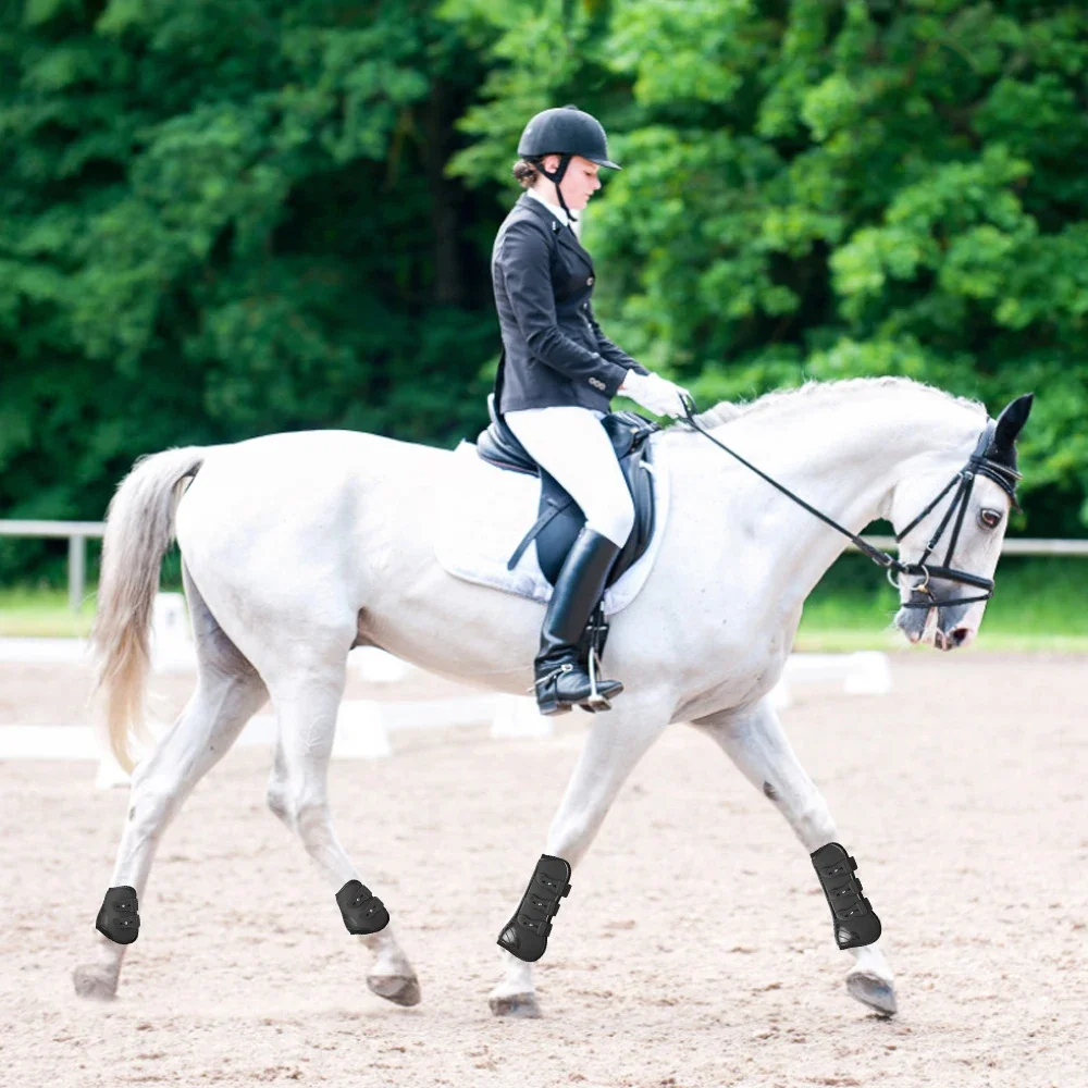 4 Pcs Horse Leg Boots Adjustable Front Hind Leg Tendon Protect Equestrian PU Shell and High-Quality Neoprene 3