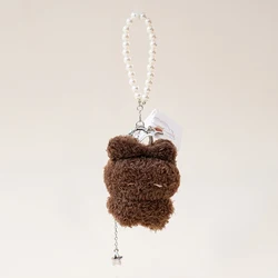 Adorable Fluffy Bunny Plush Keychain with Pearl Chain Decor - 9cm (Brown)