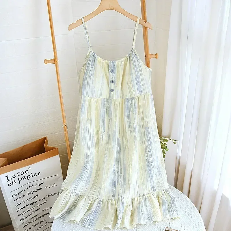 

Женская ночная рубашка, домашняя одежда, женская летняя ночная рубашка, японская ночная рубашка с цветочным рисунком, корейский стиль без рукавов, халат с принтом