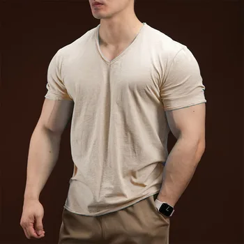V-neck Men's Cotton Fitness T-shirt