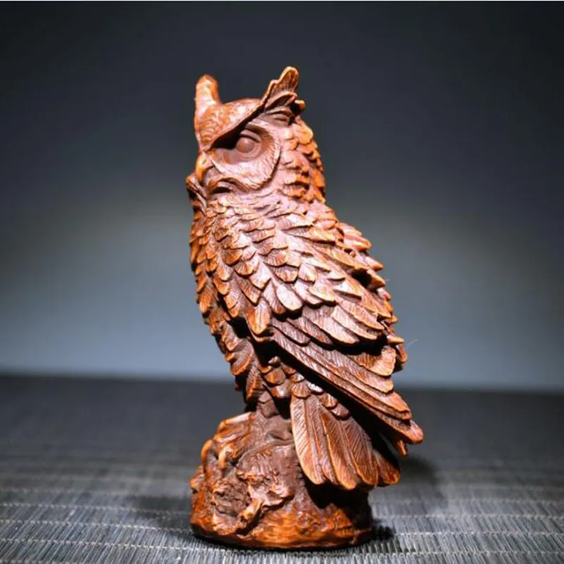 Archaize seiko Hand-carved boxwood owl desktop decoration crafts statue 3