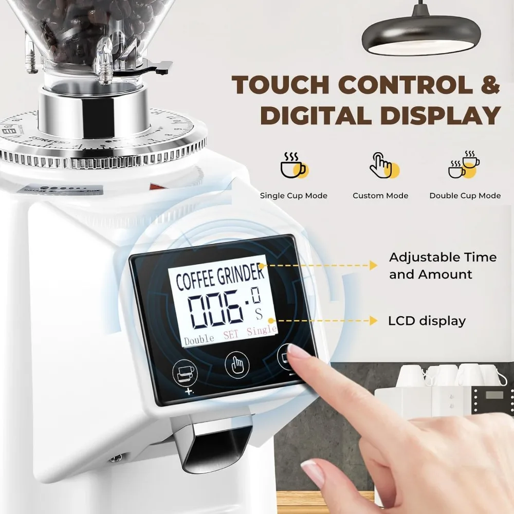 Coffee Grinder Electric 19 Settings Digital Timer Display Commercial With Large 35 Oz Hopper