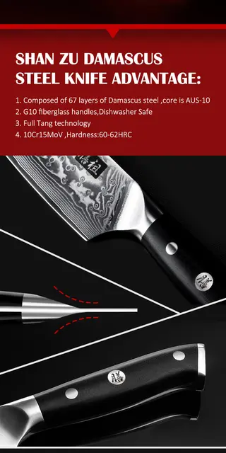 SHAN ZU 3pcs Damascus Kitchen Knife Set,chef santoku paring knives Ultra  Sharp High Carbon Stainless Steel with Ergonomic Handle - AliExpress