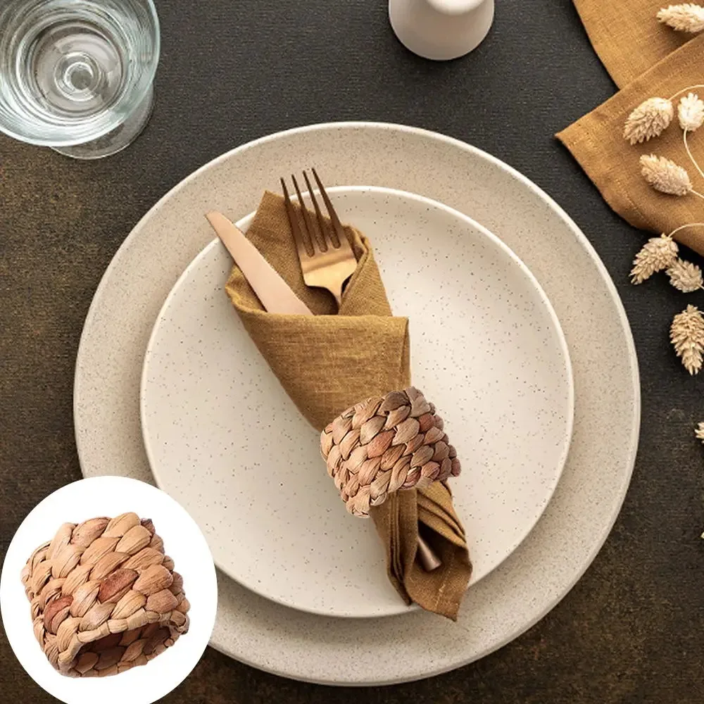 Water Hyacinth Napkin Rings Set of 5 Hand-Woven Farmhouse Napkin Rings Birthday Party Wedding