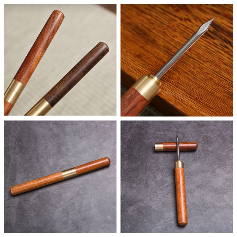 Tea Cutter Tea Needle Set Sandalwood Tea Knife Stainless Steel Ice Pick Ebony Wooden Handle and Sheath Tea Breaking Prying Conecake Accessories Tools