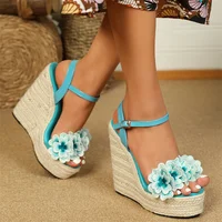 Eilyken Summer Fashion Flowers Open Toe Solid Weave Platform Wedges High Heels Women Sandals  Buckle Strap Shoes - Image 6