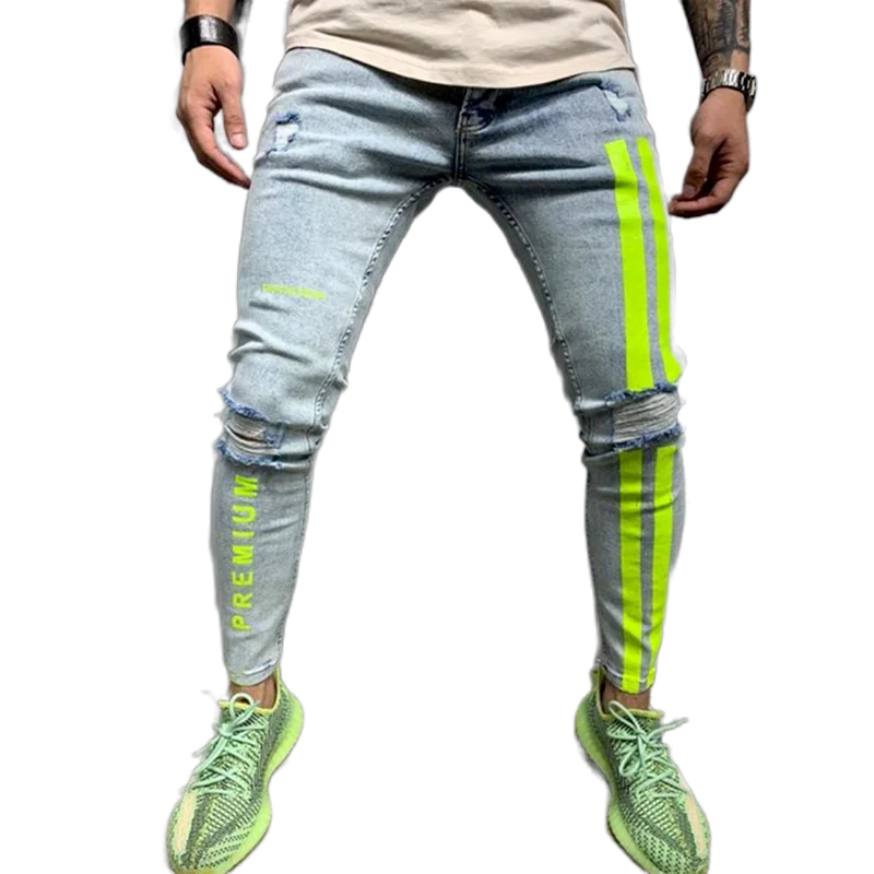 Nice Pop Ripped Pencil Pants Men Skinny 