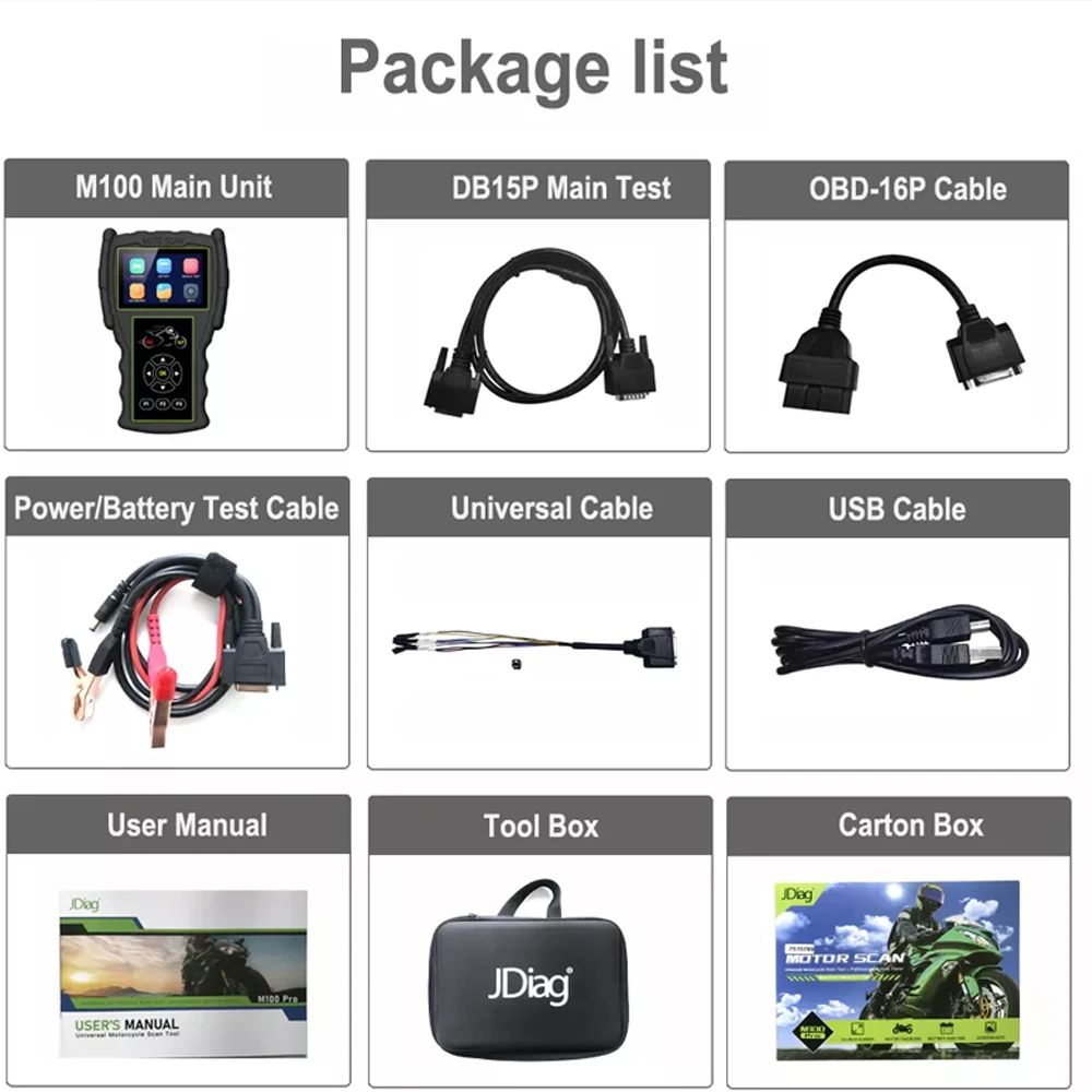 Original JDiag M100 PRO Motorcycle Diagnostic Tool Universal Motorbike Battery Tester for k-awasaki y-amaha s-uzuki etc Motor