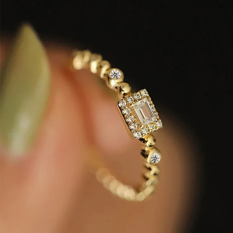 Wedding Rings Womens Ring Finger Rings Jewelry Rings Ring Jewelry Huitan Dainty Shiny Rectangle Rings for Women Exquisite Gold Color Female Finger Accessories Trendy Engagement Wedding Jewelry