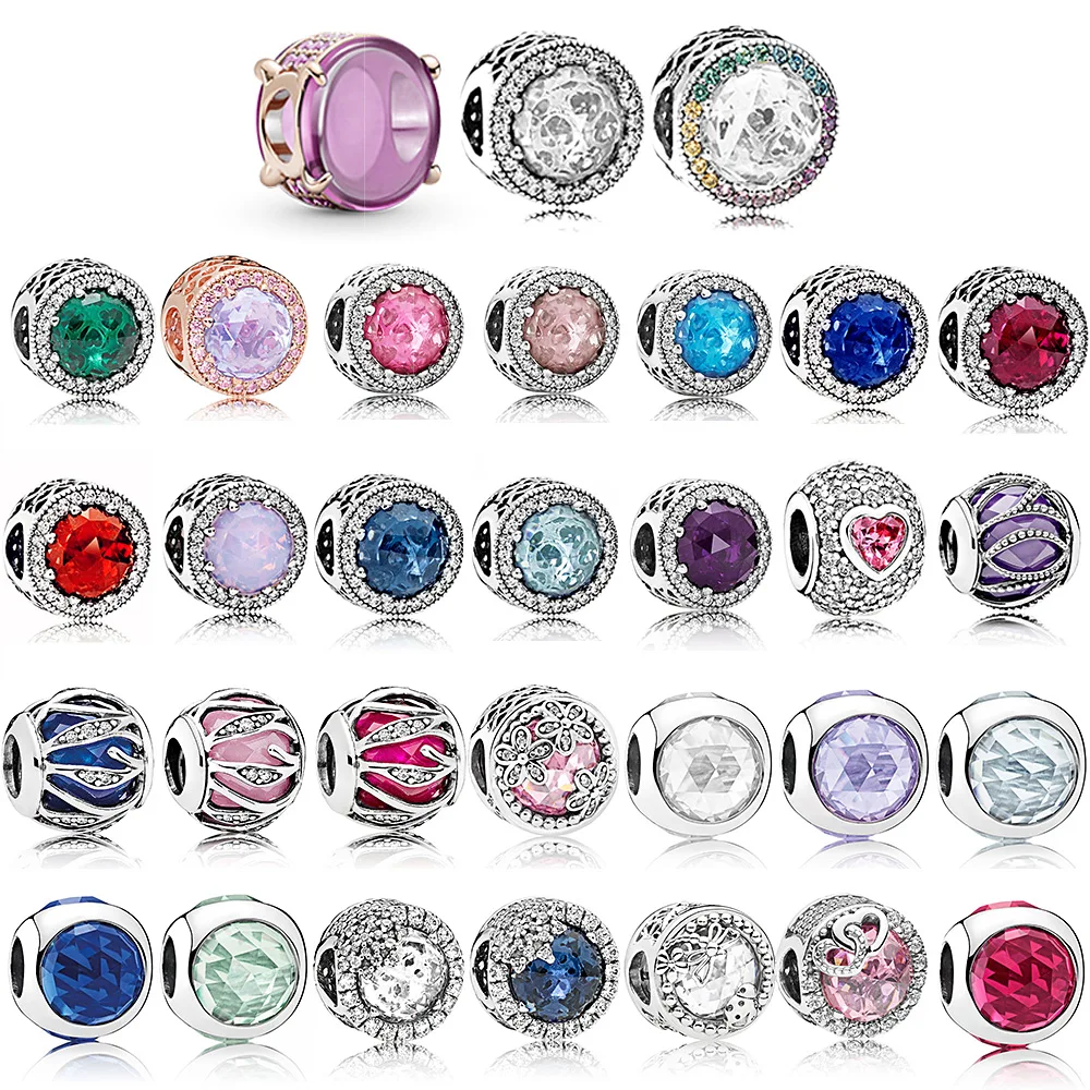 

925 Sterling Silver Colorful Round Inlaid Zircon Charms Beads 925 Silver Jewelry Gift Pendant Fit Original Bracelet