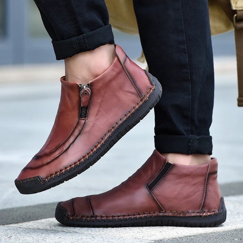 Popular Men's High-top Shoes in Autumn Winter Outdoor Travel Shoes Handmade Soft Soled Men's Casual Shoes Simple Ankle Boots