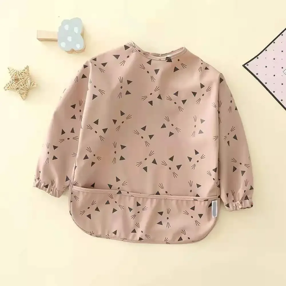 Kids Bibs Cartoon Animal Print Waterproof Bib Baby Food Bib Baby Rice Pocket Accesorios Bebe Long Sleeve Apron 2
