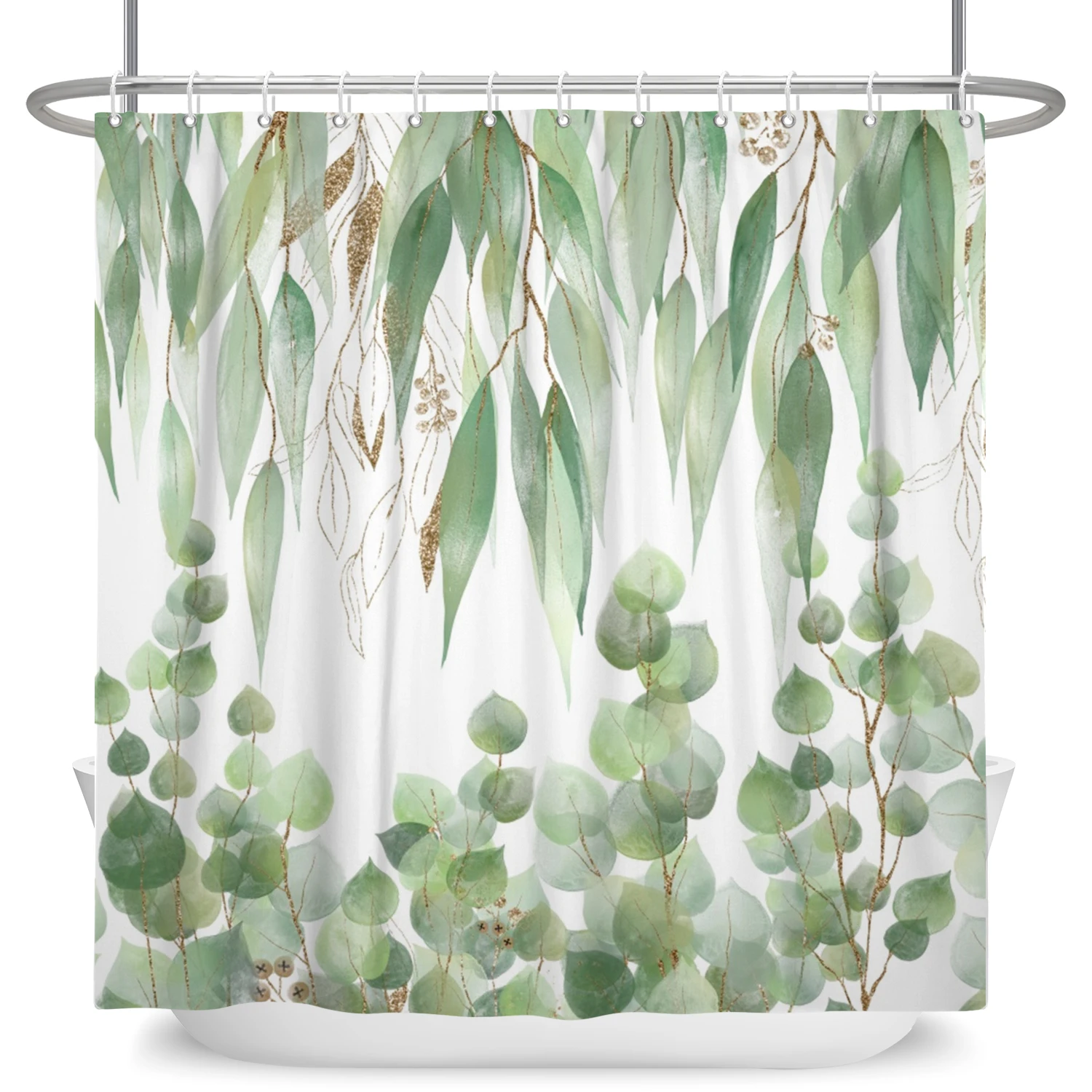 Tropical Greenery Leaf Shower Curtain Tulip Bathroom Curtain Romantic Refreshing Polyester Waterproof Bathroom Shower