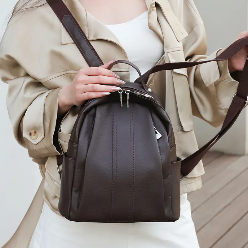 Layer Soft Leather Backpack Women Fashion Large Capacity Backpack