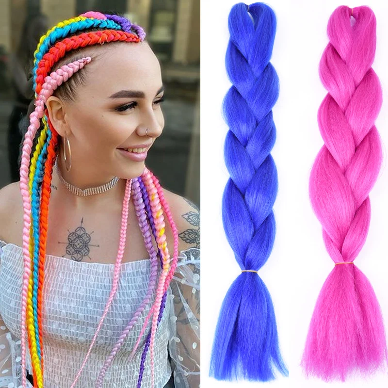 Synthetic Hair Ombre Braiding Hair bundles Jumbo Braids Full Star Crochet Blonde Pink Blue Purple Rainbow Yaki Fake hair