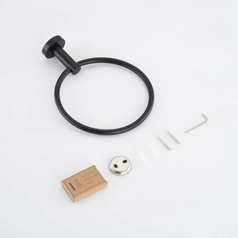 DOOKOLE Matte Black Towel Ring, Modern Hand Towel Holder for Bathroom Wall SUS304 Stainless Steel Bathroom Rack
