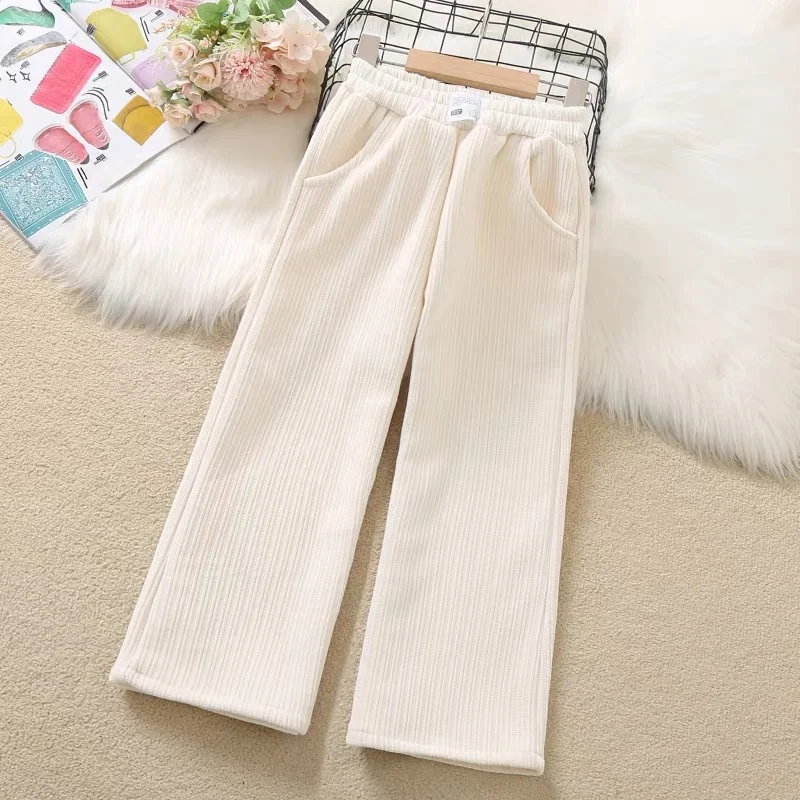 

New Children's Wide-Leg Pants Autumn Spring Girls Loose Casual Corduroy Ankle Length Pants Big Kids Straight Trousers 4-14 Years
