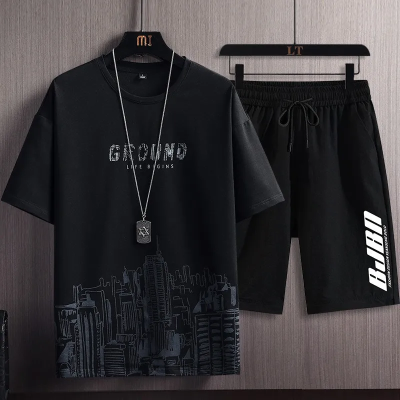 

2023 Summer New Men's Classic Fashion Short Sleeve T-shirt Suit Men's Casual Loose Comfortable High-Quality Two-Piece Set M-5XL