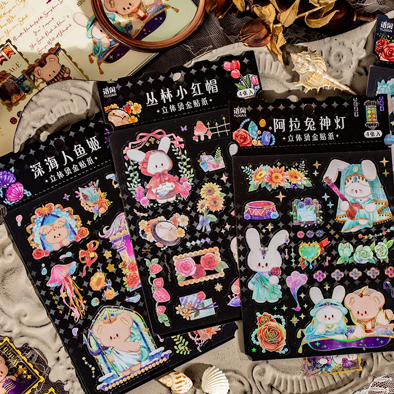 

4 sheets Cute pet rabbit Cartoon Animals Stickers Diy Diary Planner Decoration Sticker Album Scrapbooking Kawaii Stationery