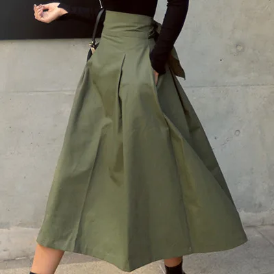 silk skirt Womens Fashion Solid Color Big Swing Ladies Skirt Long Skirt 2022 Spring Wild High Waist Bow Slim Skirts RV451 maxi skirts for women Skirts