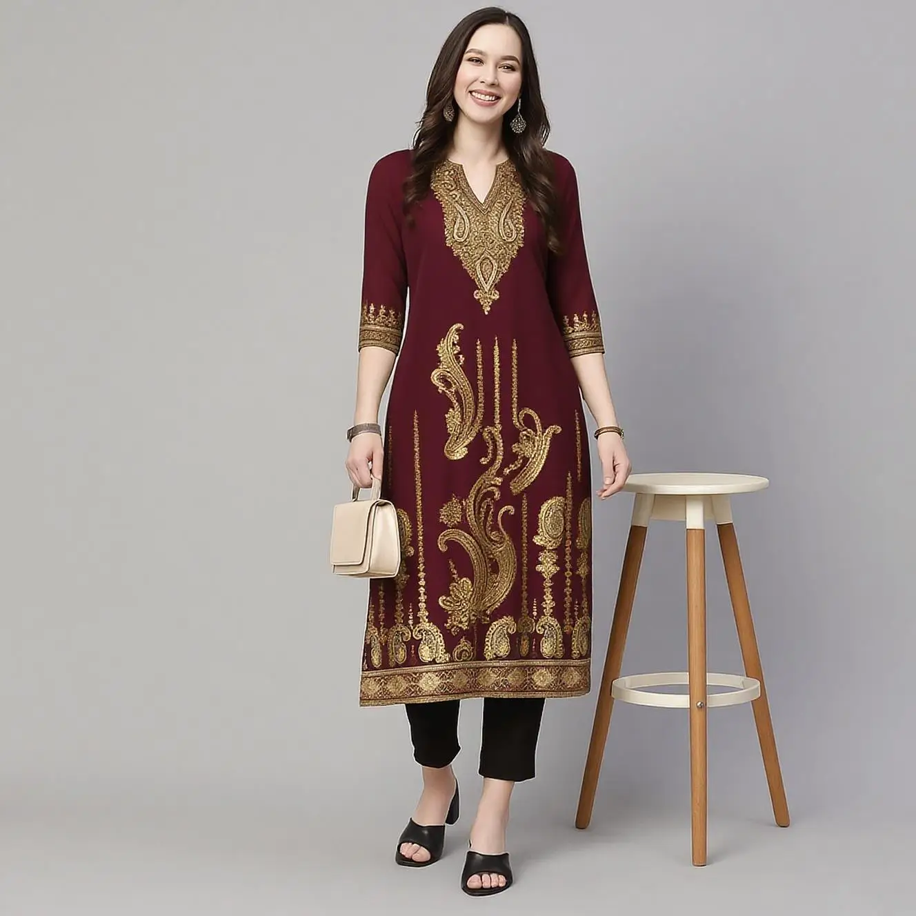 Muslim Kurt Women's Fashion Comfortable Dress Long Sleeve Straight Tube Ethnic Vestiti Marocchini Donna Caftan Dress Moroccan