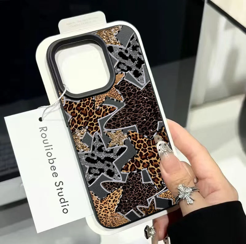 Leopard Print Star Hand Rope Phone Case