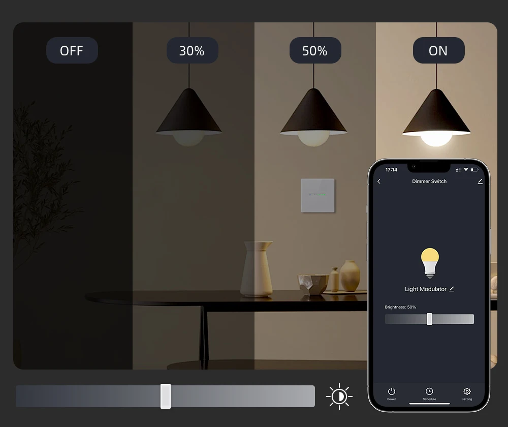 WiFi Smart Dimmer Switch,Groove design with Sliding Indicator Light,Support Brig