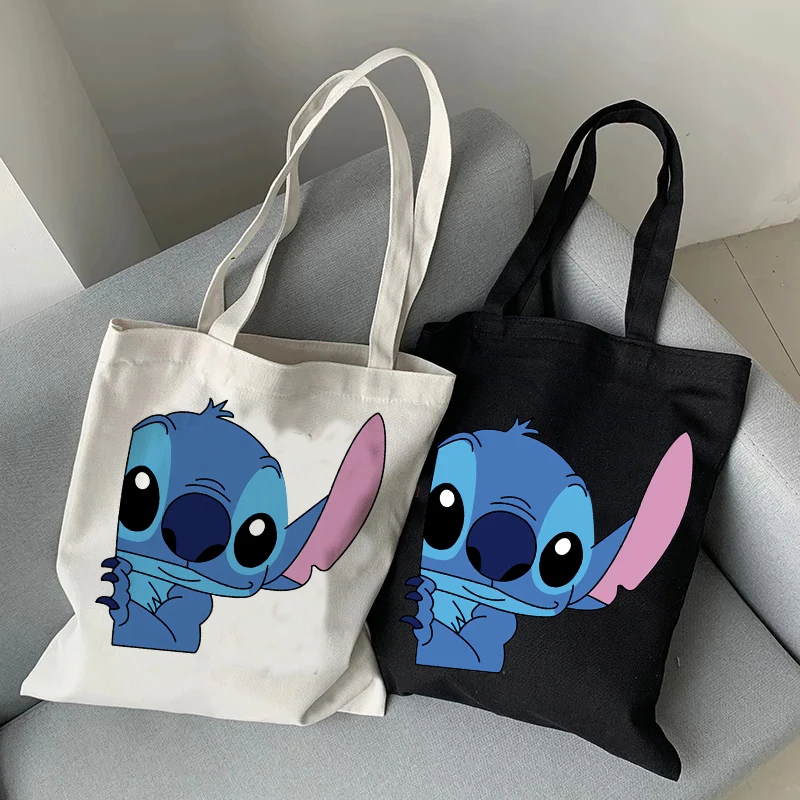 Y2k Disney Stitch Canvas Shoulder Tote Bag Women Shopper Harajuku Female