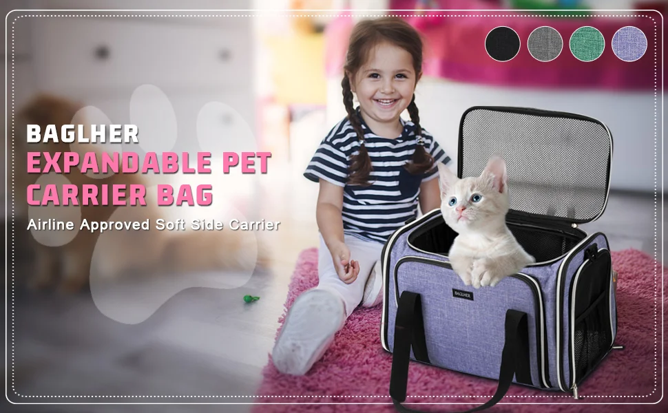 BAGLHER Cat Carrier Bag ,Airline Approved Pet Carrier Soft Side Pet Travel  5 Sid