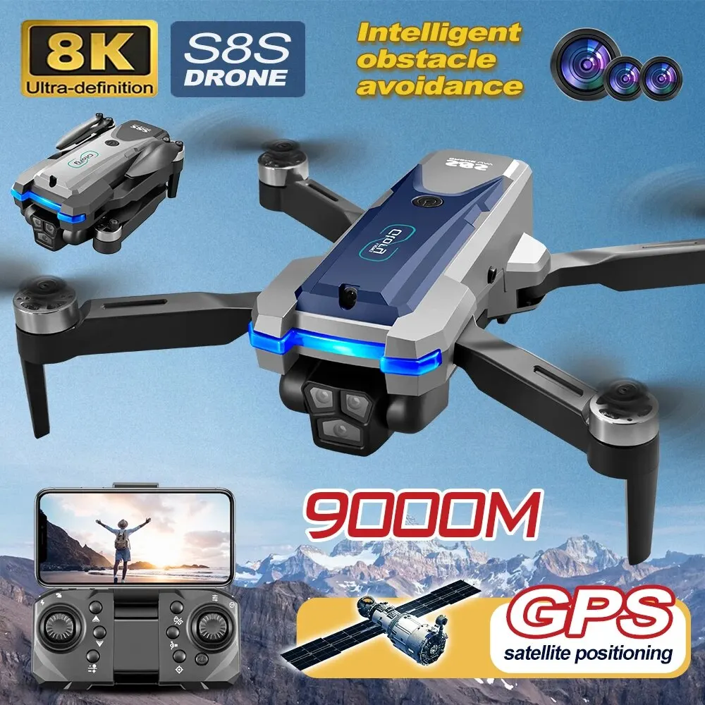 S8S GPS 드론 5G 와이파이 8K HD 듀얼 ESC 카메라, 광학 흐름 360 ° 장애물 회피 브러시리스 모터, RC 접이식 쿼드콥터 9000m