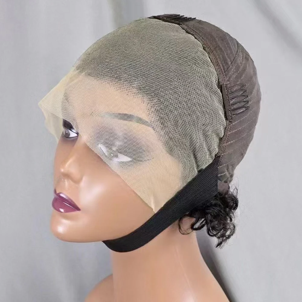 13x4  Lace Short Bouncy Kinky Curly Pixie Cut 100% Human Hair Wig 180 Density Transparent Lace Frontal Hair Wig for Black Women