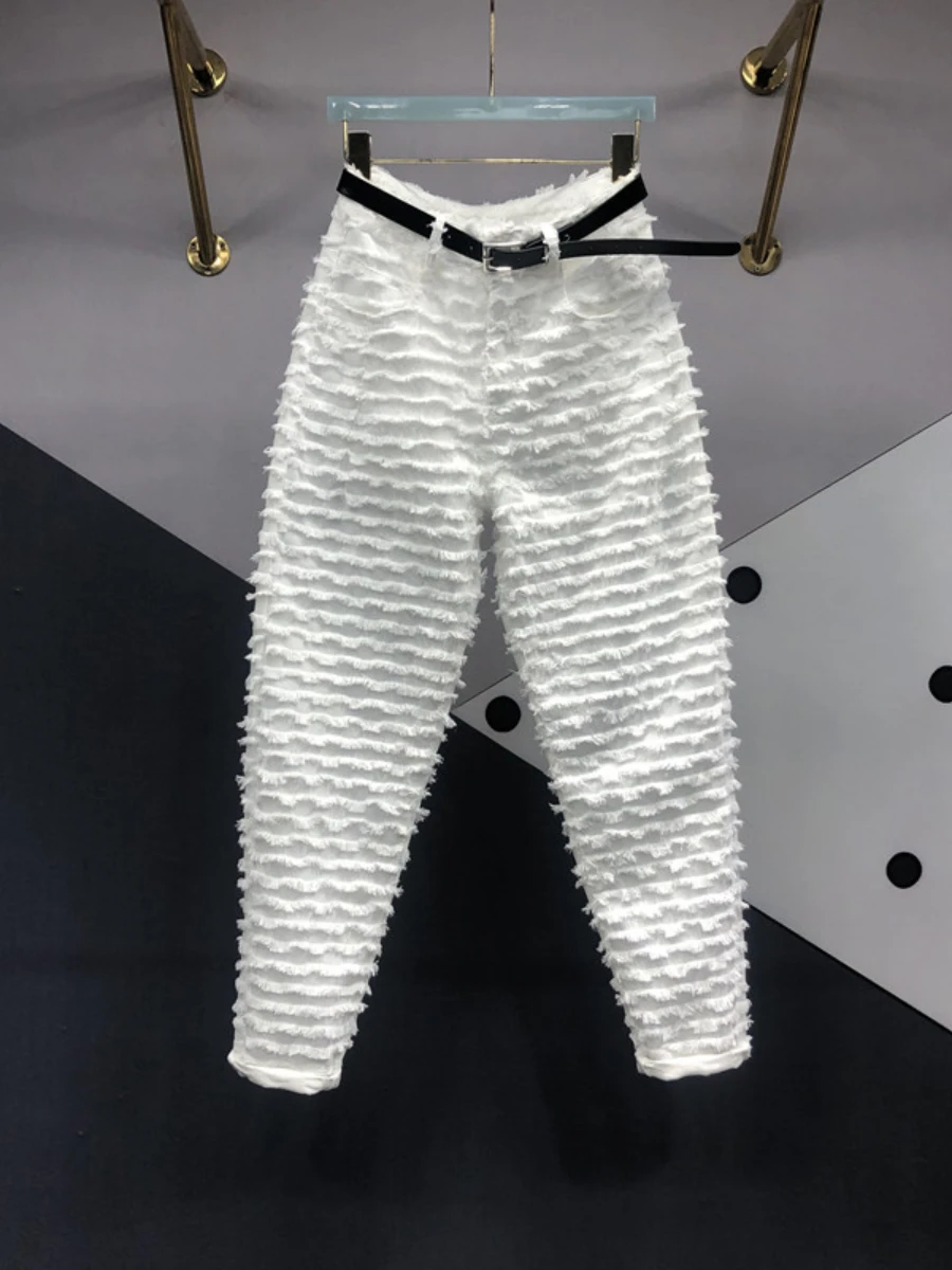 White Women's European 2023 Spring New High Waist Slimming Jeans Ladies Fashion Casual Simple Burrs Tassels Harem Denim Pants white women s european 2023 spring new high waist slimming jeans ladies fashion casual simple burrs tassels harem denim pants