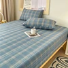 1pc 100%Cotton Bed Sheet with Elastic Band Japanese Style Plaid Printed Fitted Sheet Single/Queen/King  Bedsheet for Double Bed 4