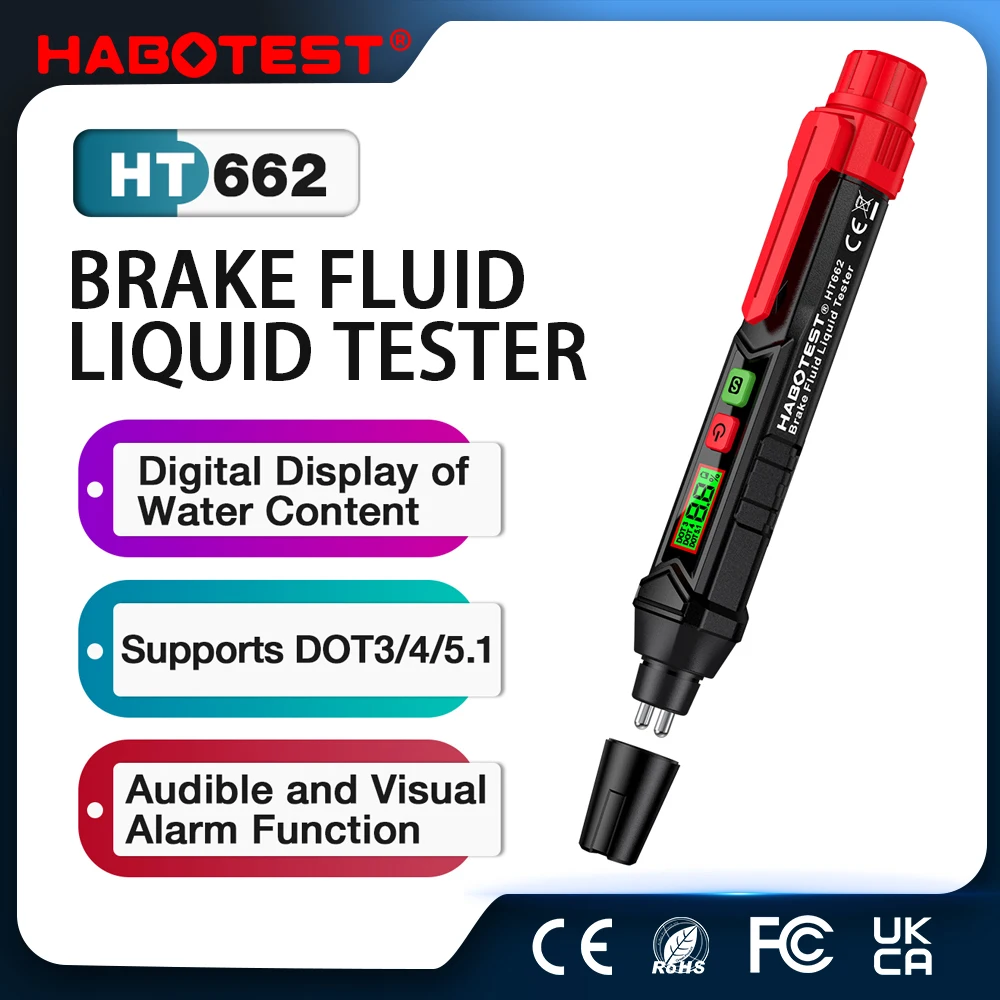 Car Brake Fluid Moisture Meter HABOTEST HT662 Liquid Oil Tester Analyzer For DOT3/DOT4/DOT5.1 Brake oil Quality Check Pen