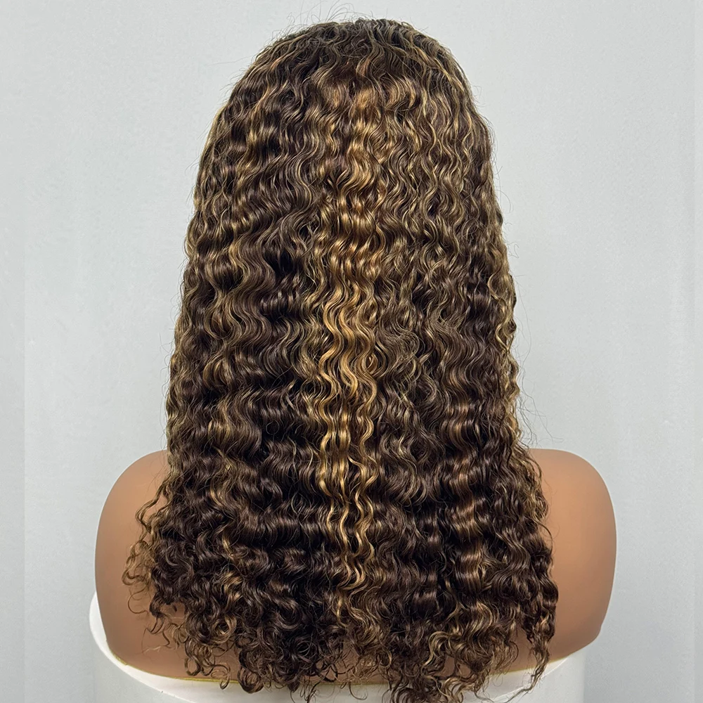 250% Density Highlight 20 Inches Water Wave Curl Human Hair Wig 13x4 Transparent Lace Frontal Brazilian Hair Wig for Black Women