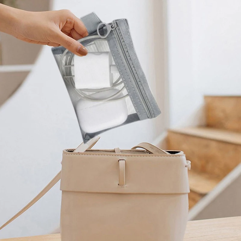 1Pc Portable Outdoor Travel Makeup Bag Transparent Mesh Storage Washing Bag Home Organization Tote Bag 5