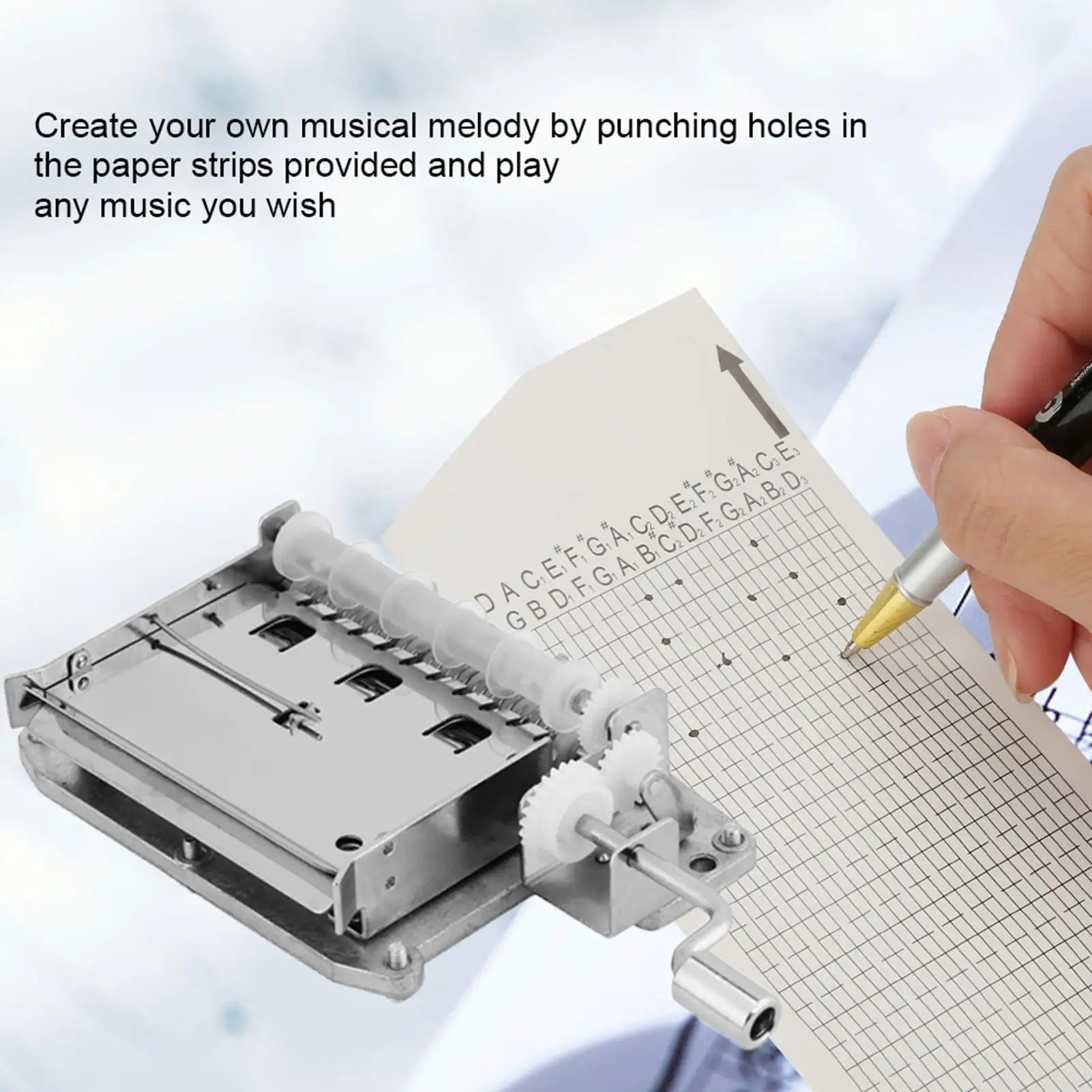 30 Note Musical Box Kit: Hand Crank Mechanism, Hole Puncher & 20 Blank Tapes for diy Gifts
