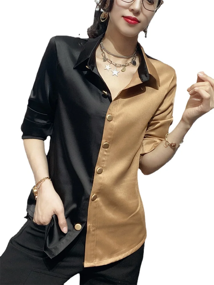 

satin color contrast shirt for women