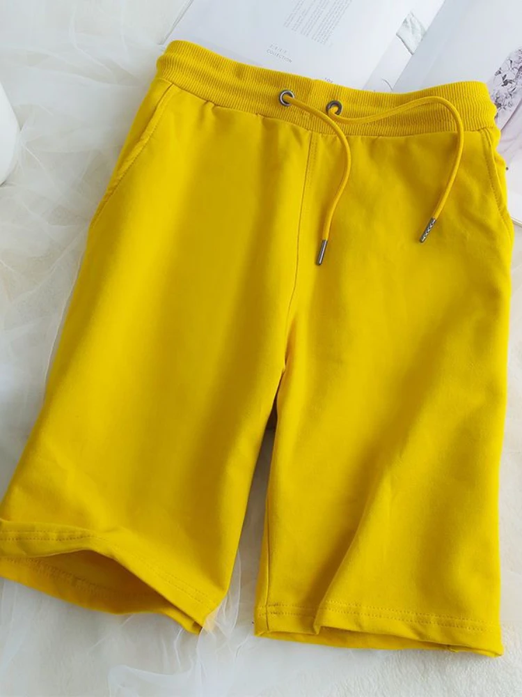 

100% Cotton Women Pants High Waist Simple Oversize Solid Color Drawcord Women's Shorts Summer Loose Straight Casual Pants