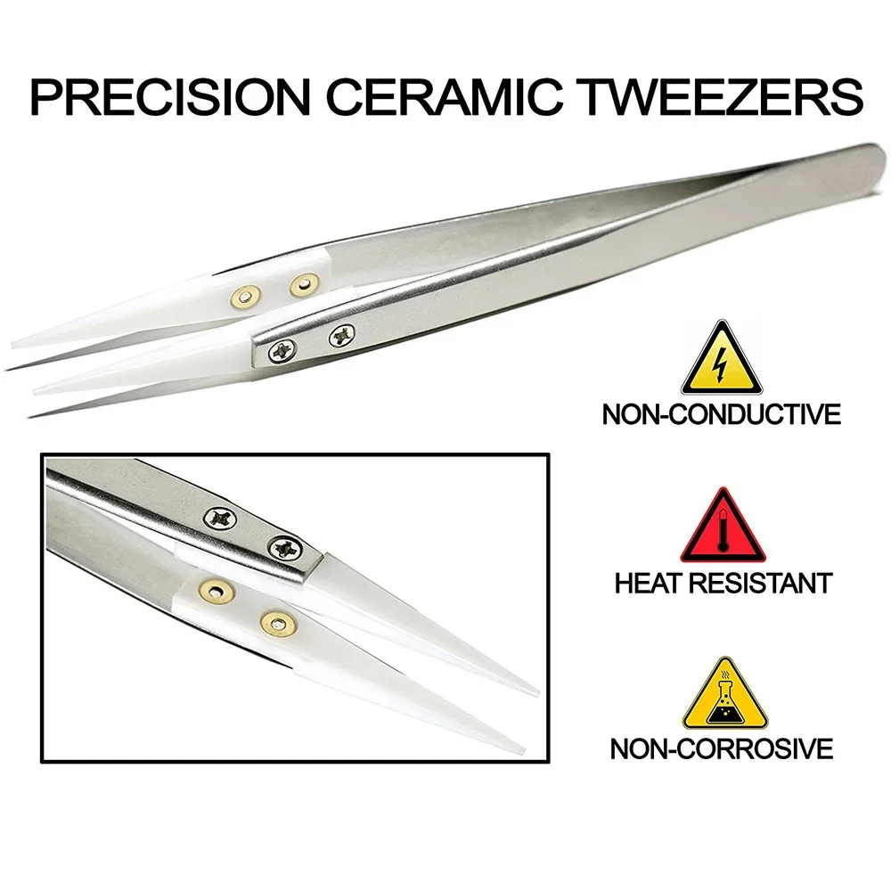 5" Heat Resistant and Non-Conductive White Ceramic Tweezers Heat Resistant to High Temperatures for Pinching Coils While Firing