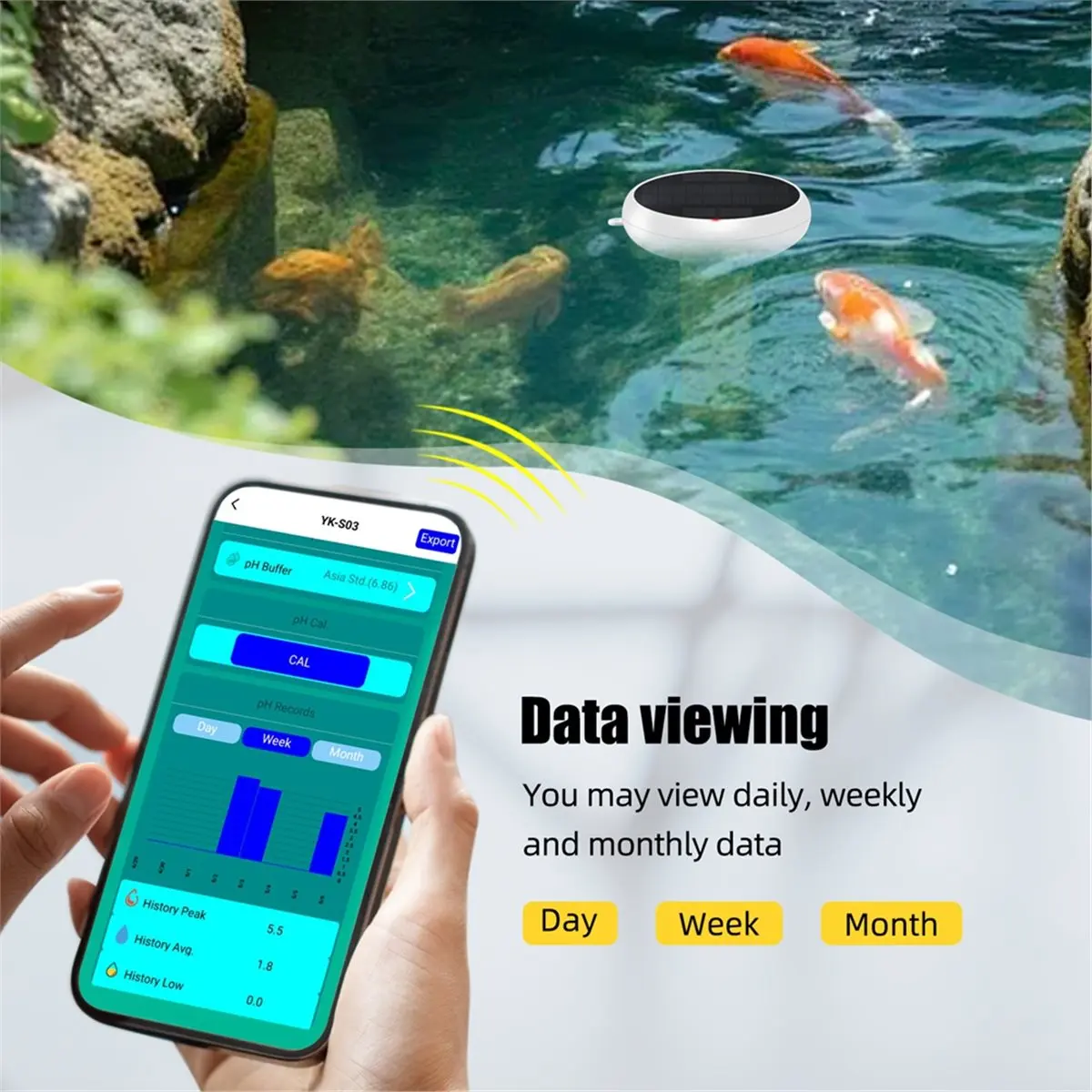 A10R 투야 지그비 수영장 수질 측정기 PH ORP EC TDS 염도 온도 CL 테스트 분석기 태양광 구동