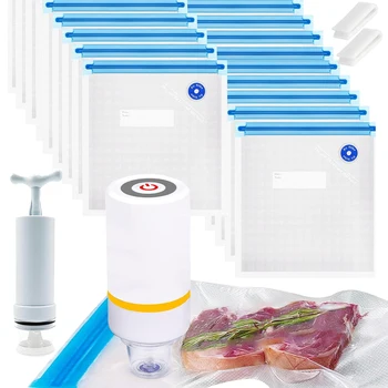 Sacs de conservation sous vide réutilisables, sacs de conservation des aliments sous vide, sacs de conservation des aliments sous vide sûrs pour congélateur avec pompe USB et Clips 1