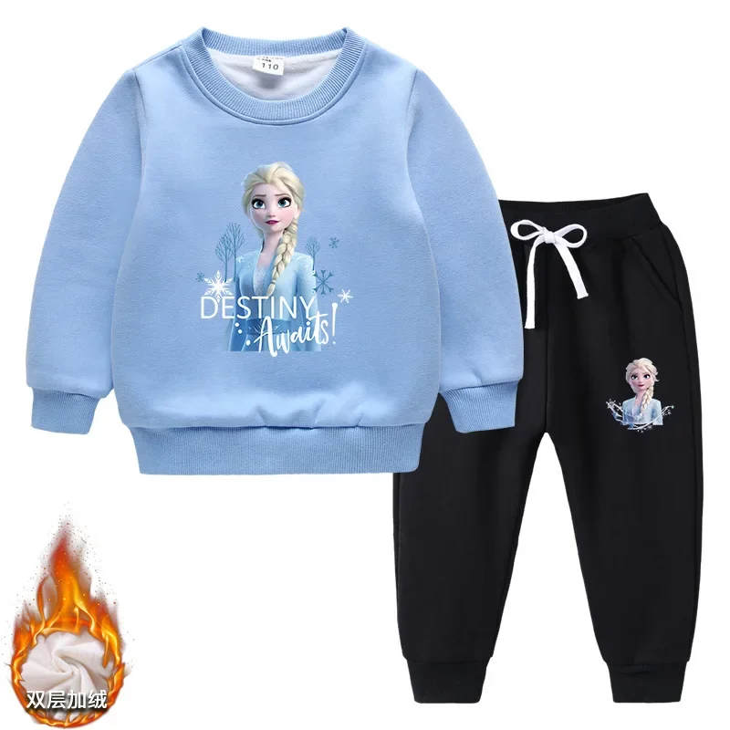 

MINISO Frozen Children's Sweatshirt Suit Students New Double Layer Plus Velvet Thickened Warm Winter Long-sleeved Suit Thick