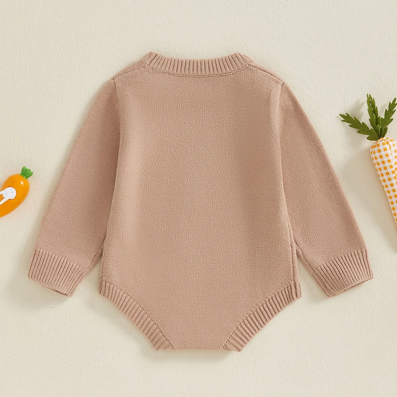 FOCUSNORM 0-18M Schöne Baby Mädchen Jungen Ostern Pullover Strampler Langarm Brief Kaninchen Stickerei Strickwaren Overalls – Detail 2