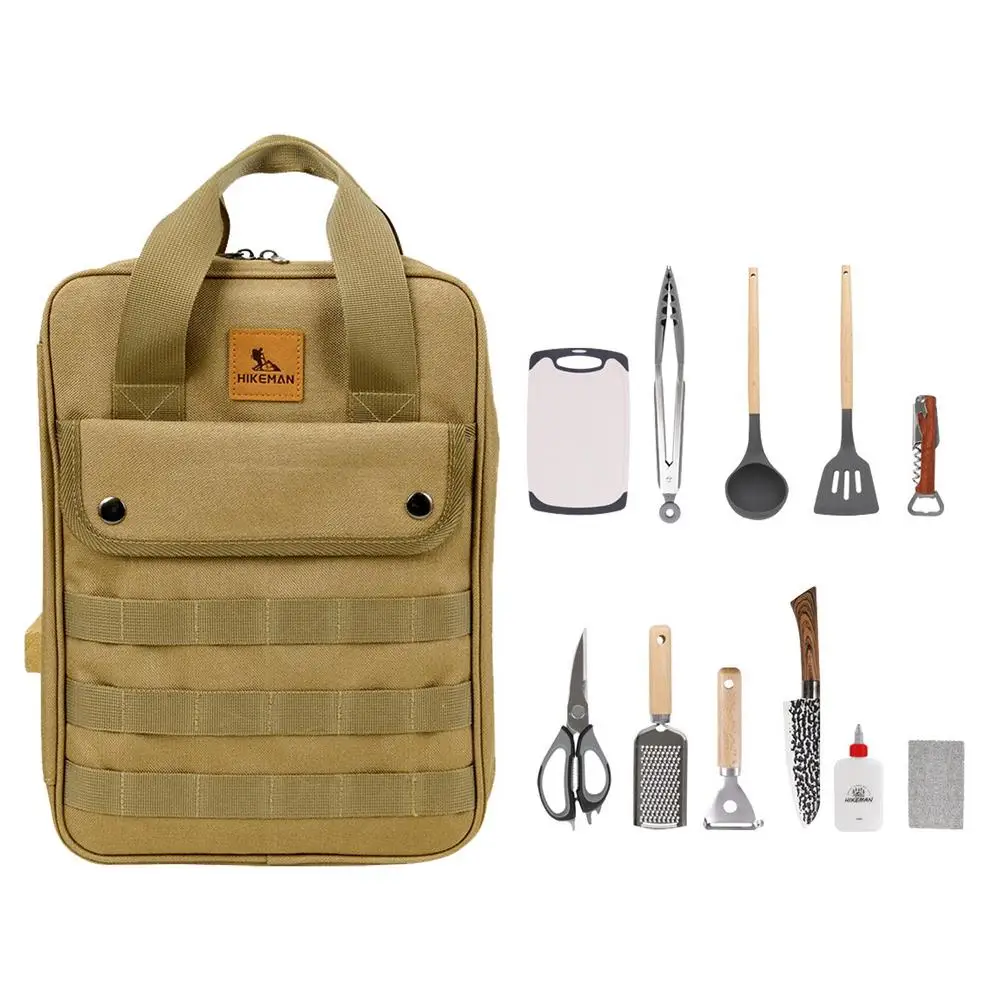 12Pcs Camp Kitchen Utensil Organizer Travel Set Portable Outdoor BBQ