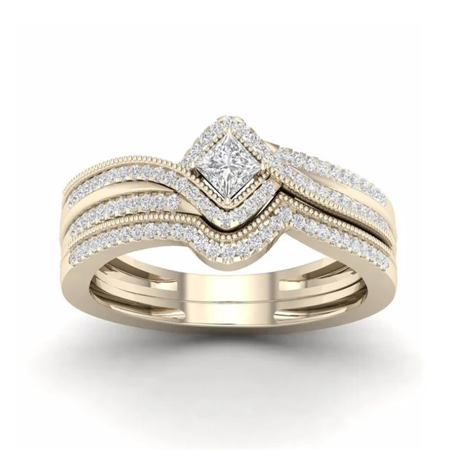 Mifeiya Luxury Wedding Engagement Lover's Ring Set Bling Iced Out Geometric AAA Cubic Zircon Crystal Ring for Couple Women Men AJZ1121gold