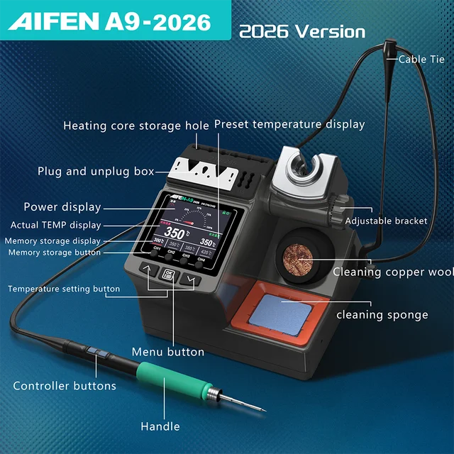 كاوية لحام احترافية AIFEN A9 (إصدار 2026) – قدرة 180 واط تدعم مقابض C210 6