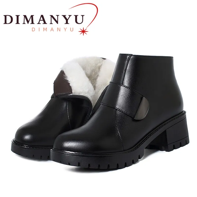 

DIMANYU Winter Shoes Boots Women Genuine Leather Natural Wool Short Boots Women Large Size Chunky Non-slip Women Marton Boots